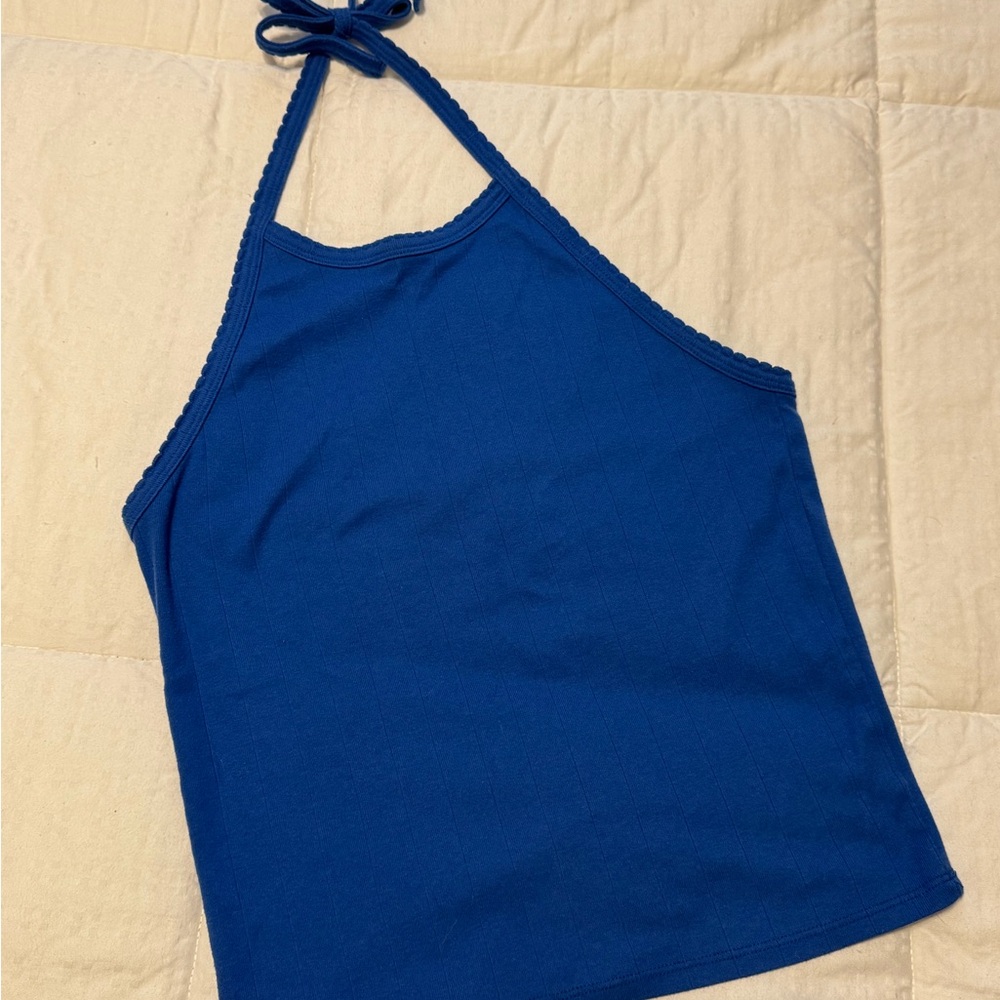 American Eagle Outfitters Blue Asymmetrical Backless Tank Top
